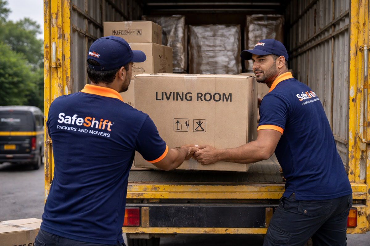 Loading household goods on moving truck in Aurangabad