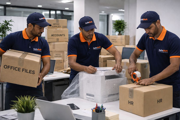 Office relocation services in Aurangabad — desks and IT equipment being packed